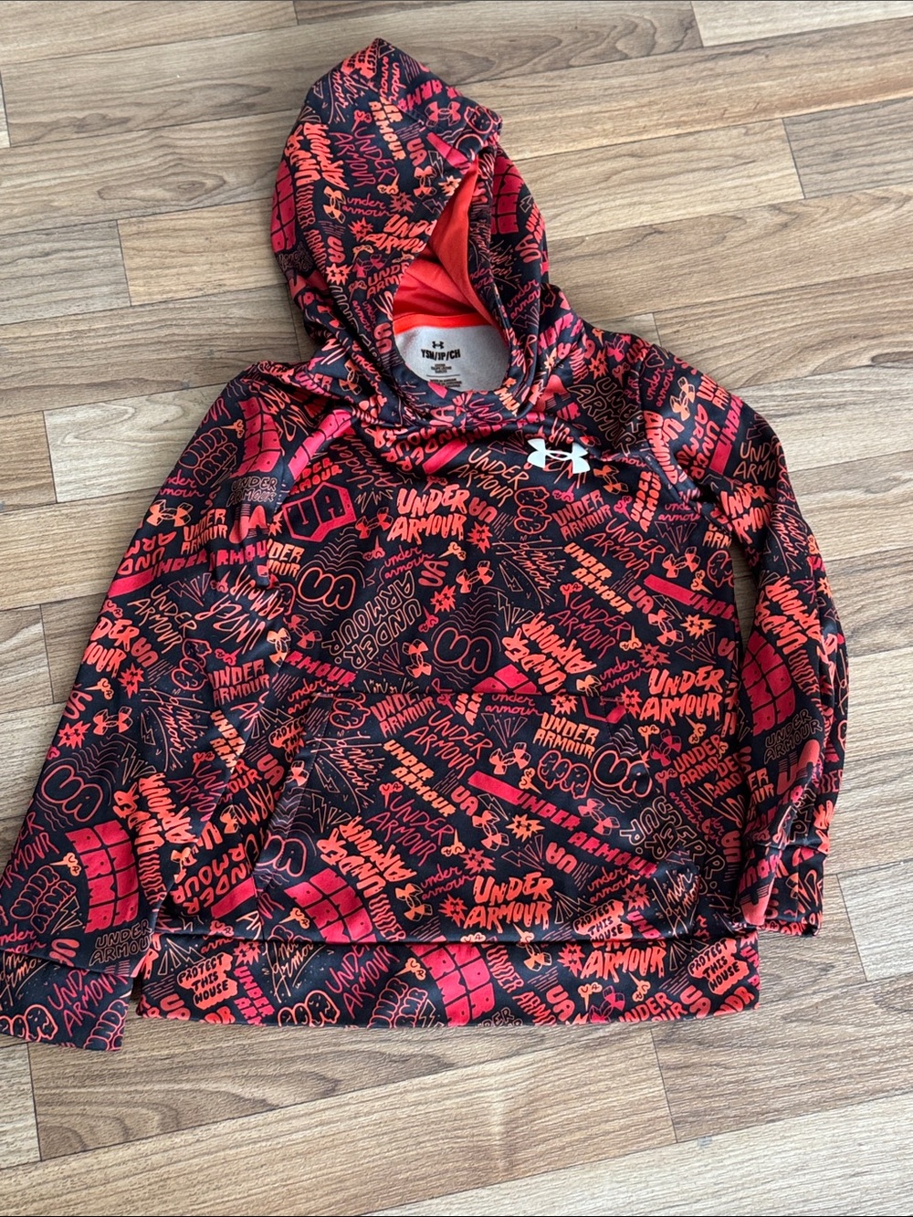 Under Armour Red & Black Allover Logo Kids Hoodie